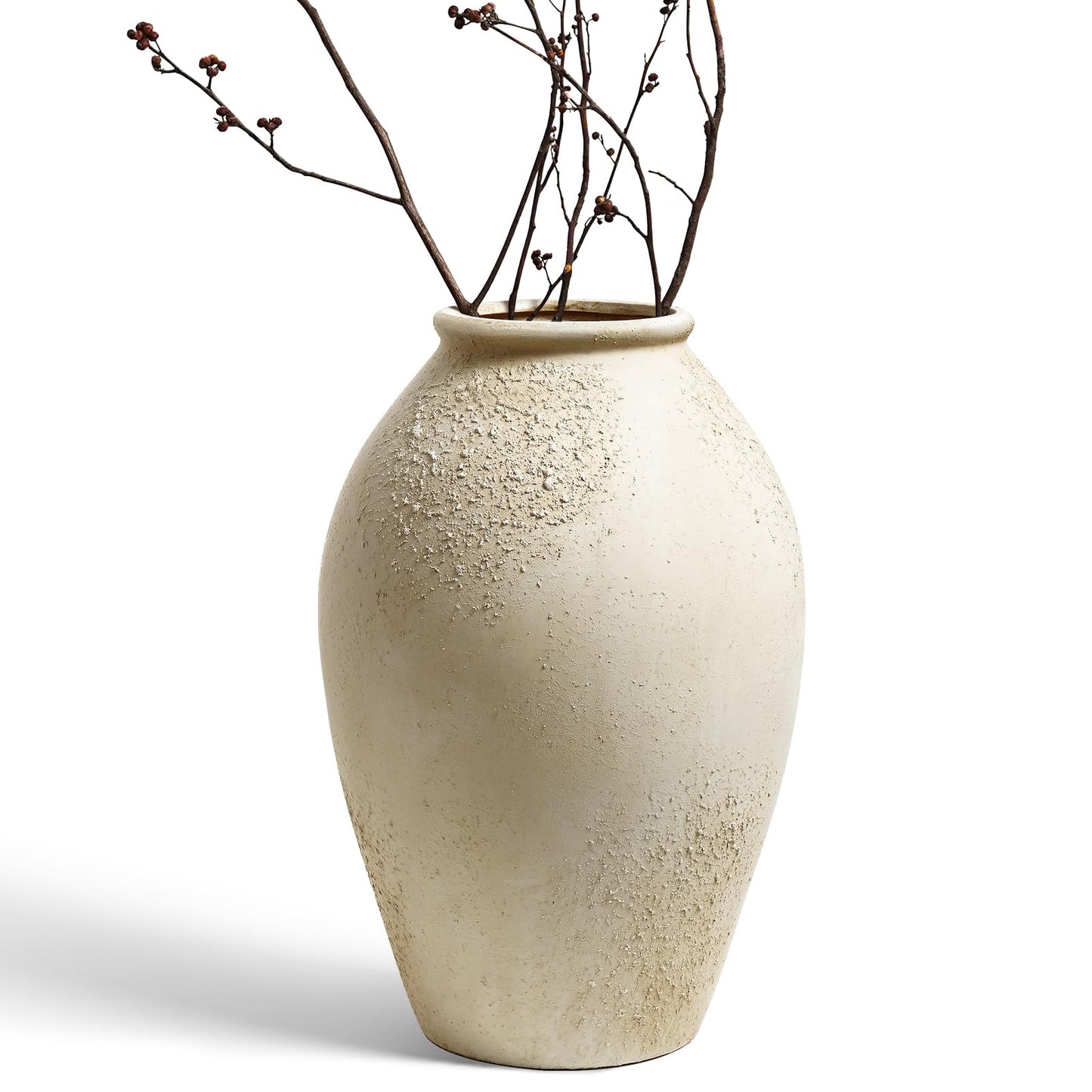 13.2 Inch Ceramic Vase, Tall Decorative Vase for Home Decor, Rustic Cream Beige Flower Vase for Living Room, Entryway, Mantel and Tabletop Decor