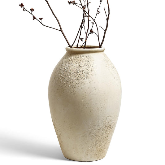 13.2 Inch Ceramic Vase, Tall Decorative Vase for Home Decor, Rustic Cream Beige Flower Vase for Living Room, Entryway, Mantel and Tabletop Decor