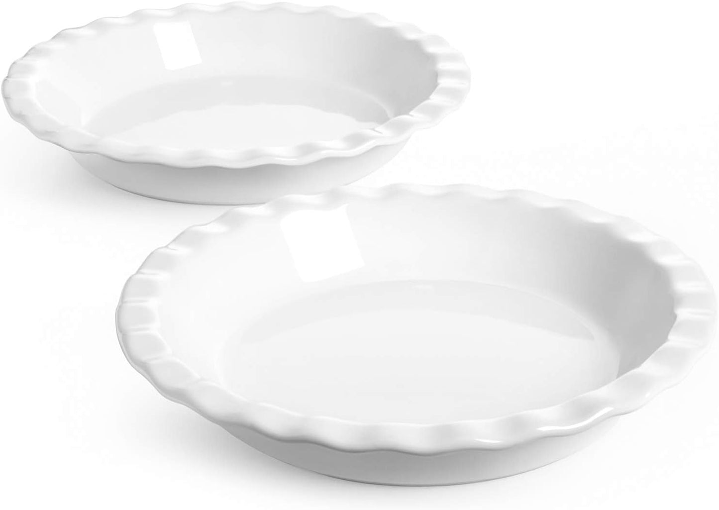 9" White Ceramic Pie Pan, 36 OZ Tart Pan for Baking, Set of 2 Pie Dish