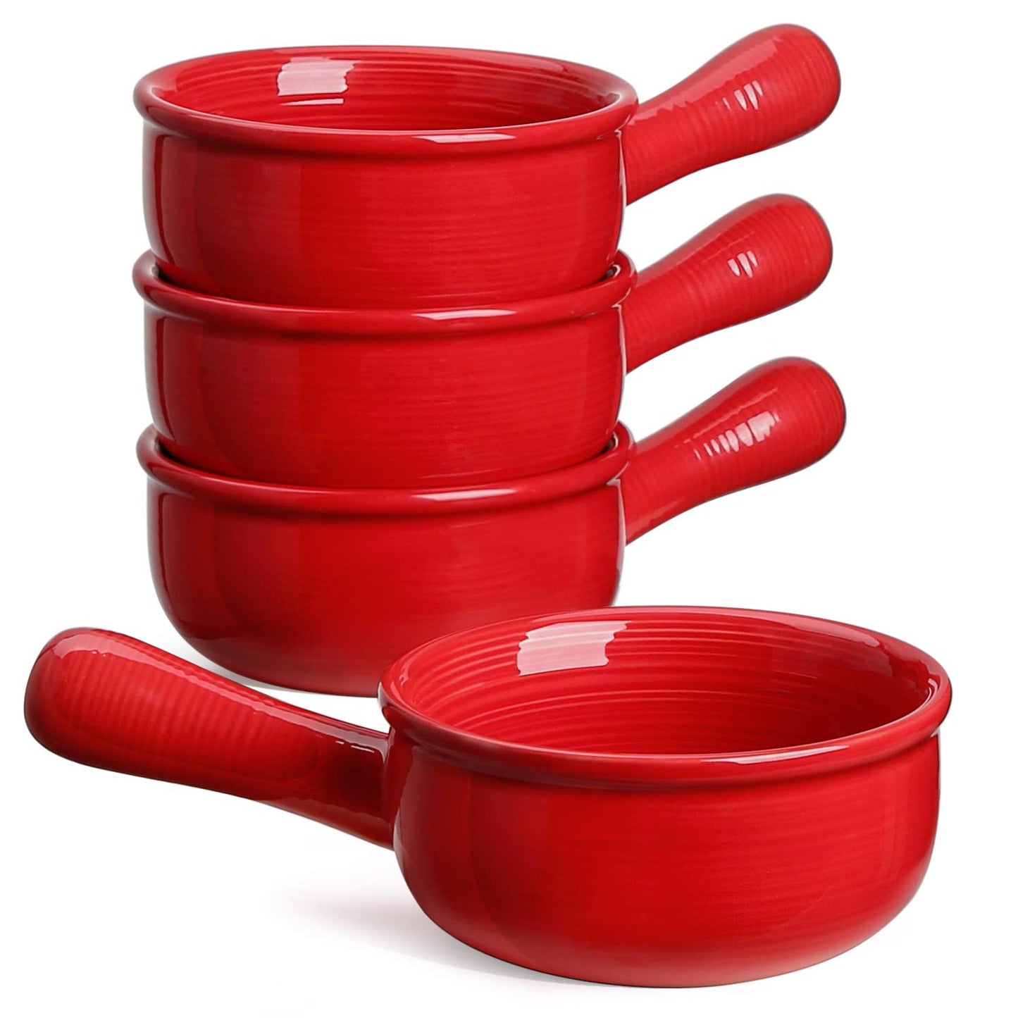 French Onion Soup Bowls, 15 Ounce Ceramic Soup Bowls with Handles, for Chili, Beef Stew, Oven Microwave Dishwasher Safe, Set of 4, Red