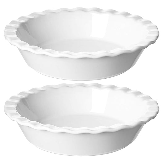 52 oz Ceramic Pie Pans for Baking, 9" Deep Dish Baking Dish, Bakeware for Apple Pecan Pie, Set of 2, White Pie Plate