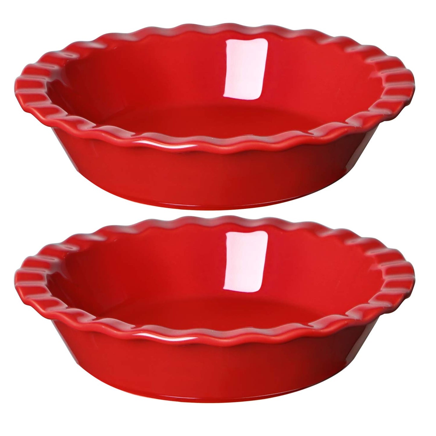 Ceramic Pie Pans for Baking, 9 Inches Pie Plate for Apple Pie, Pecan Pie, 52 Ounce Deep Pie Dish, Set of 2, Red