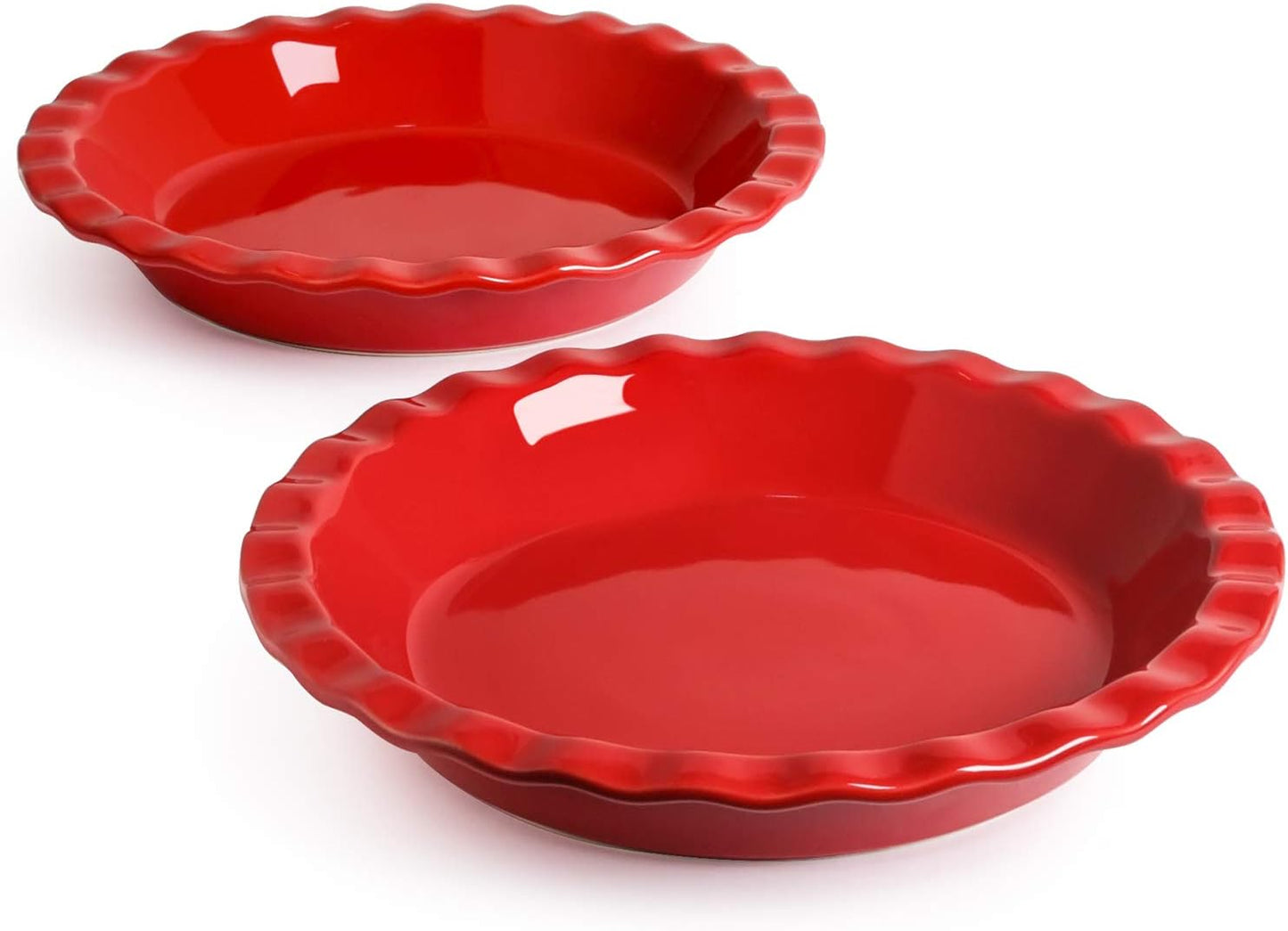 Ceramic Pie Pans for Baking, 9 Inches Pie Plate for Apple Pie, Pecan Pie, 36 Ounce Deep Dish Pie Pan, Set of 2, Red