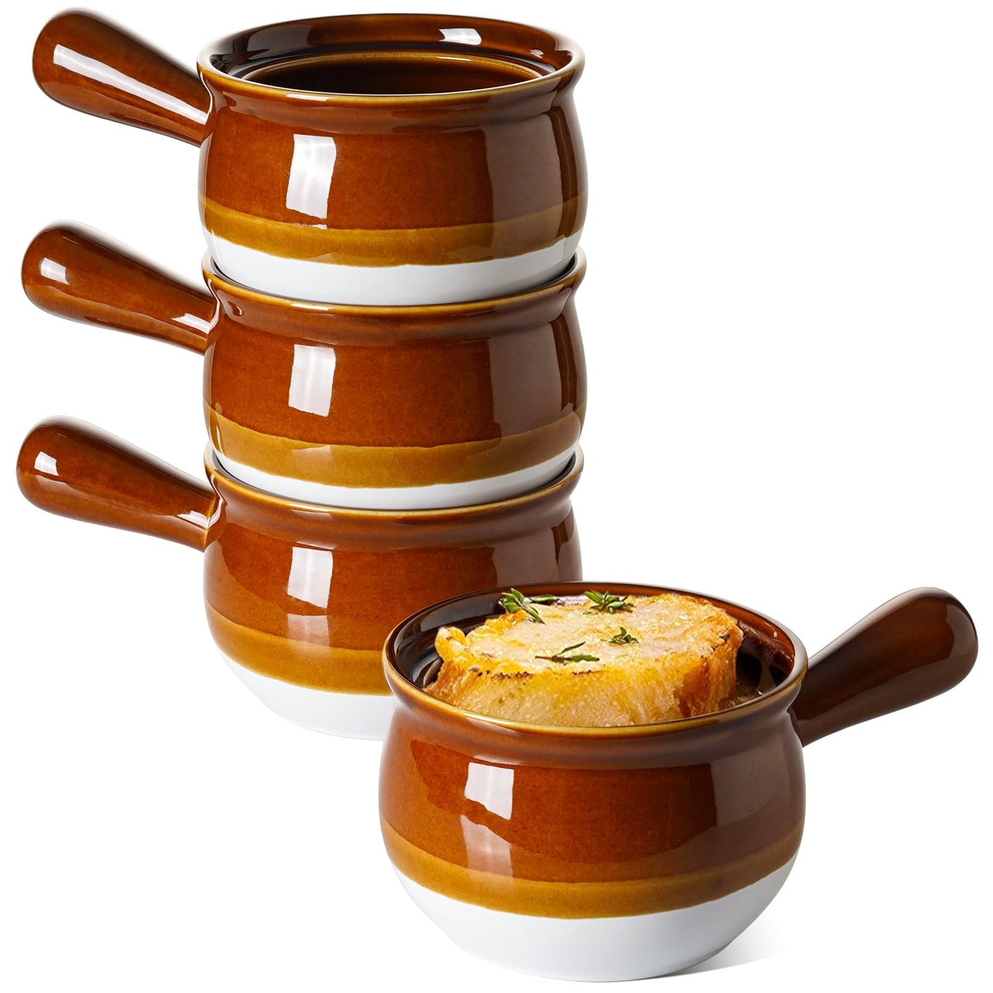 French Onion Soup Bowls, 22 Ounces Ceramic Soup Bowls with Handles for Soup, Cereal, Chilli, Beef Stew, Soup Crocks Oven Safe and Stackable, Set of 4
