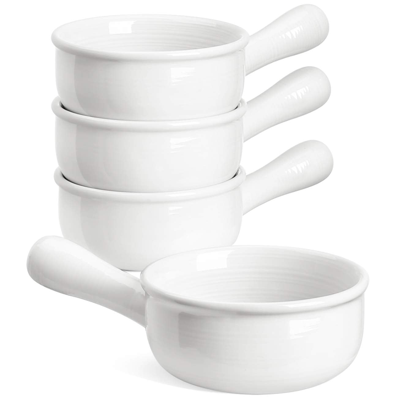 15 OZ French Onion Soup Bowls With Handles,Soup Bowls for Soup, Chili, Beef Stew, Set of 4 Serving Bowls, White Bowls