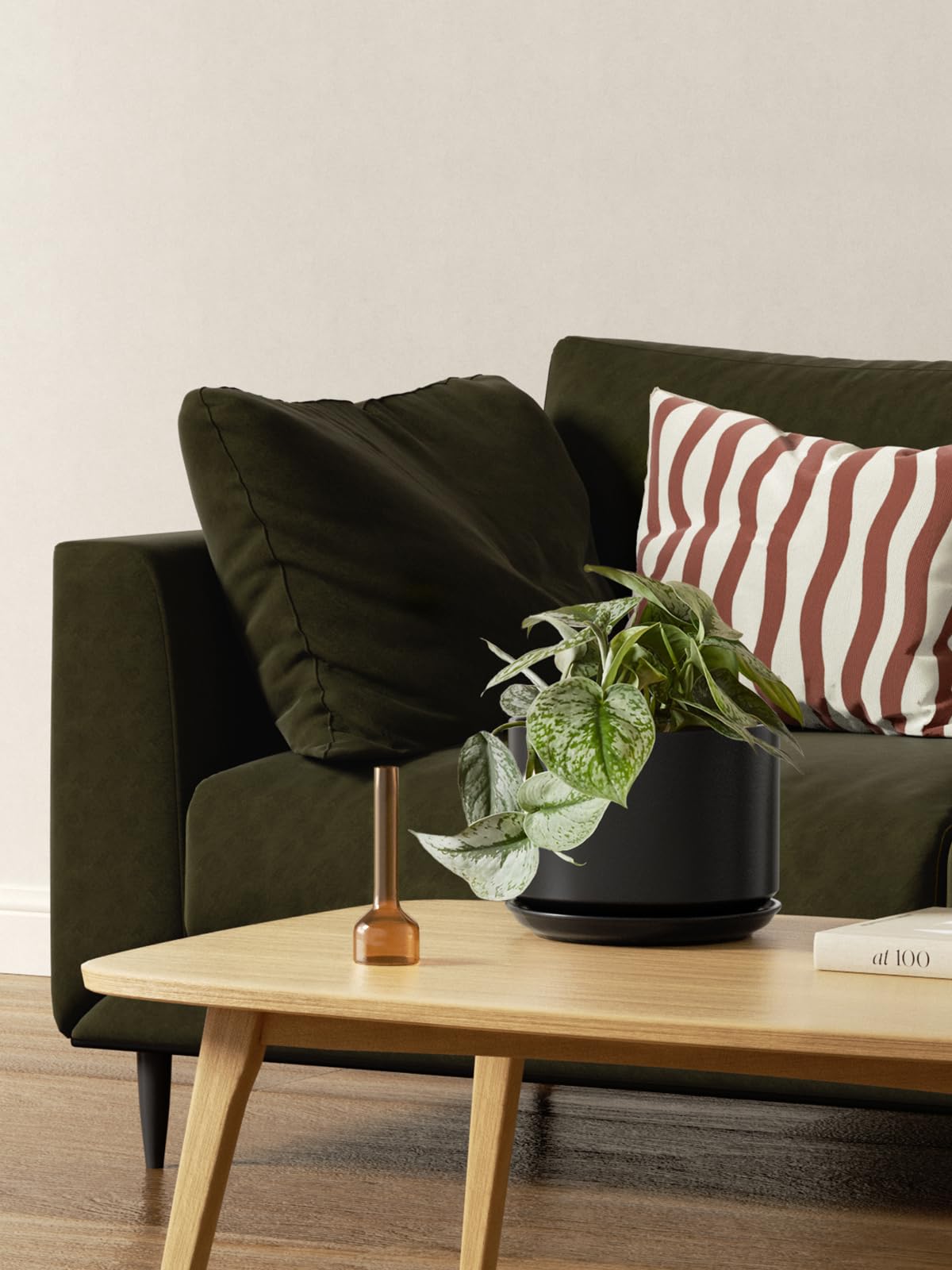 BEMAY 6.8" Ceramic Plant Pot with Drainage Hole and Attached Saucer, Black indoor Planter