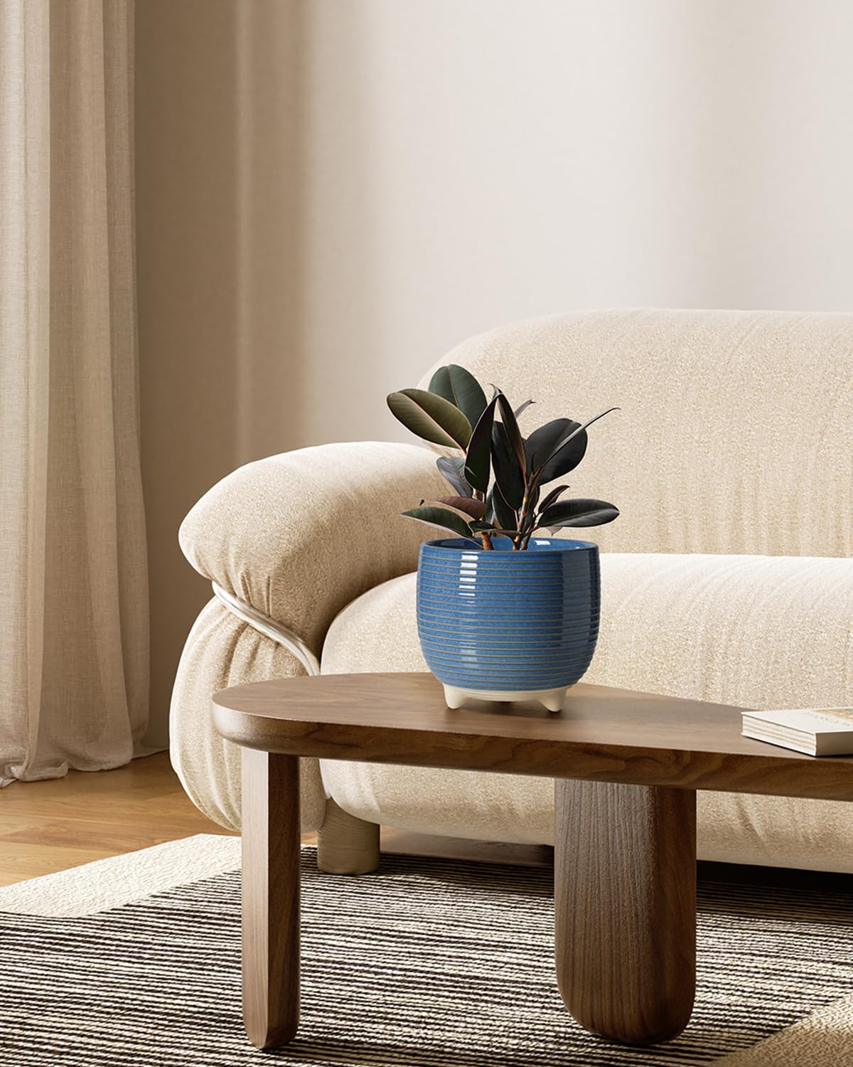 BEMAY Ceramic Flower Pots, 6.4"+5.1" Indoor Plant Pots with Drainage & Plug, Reactive Glaze Blue