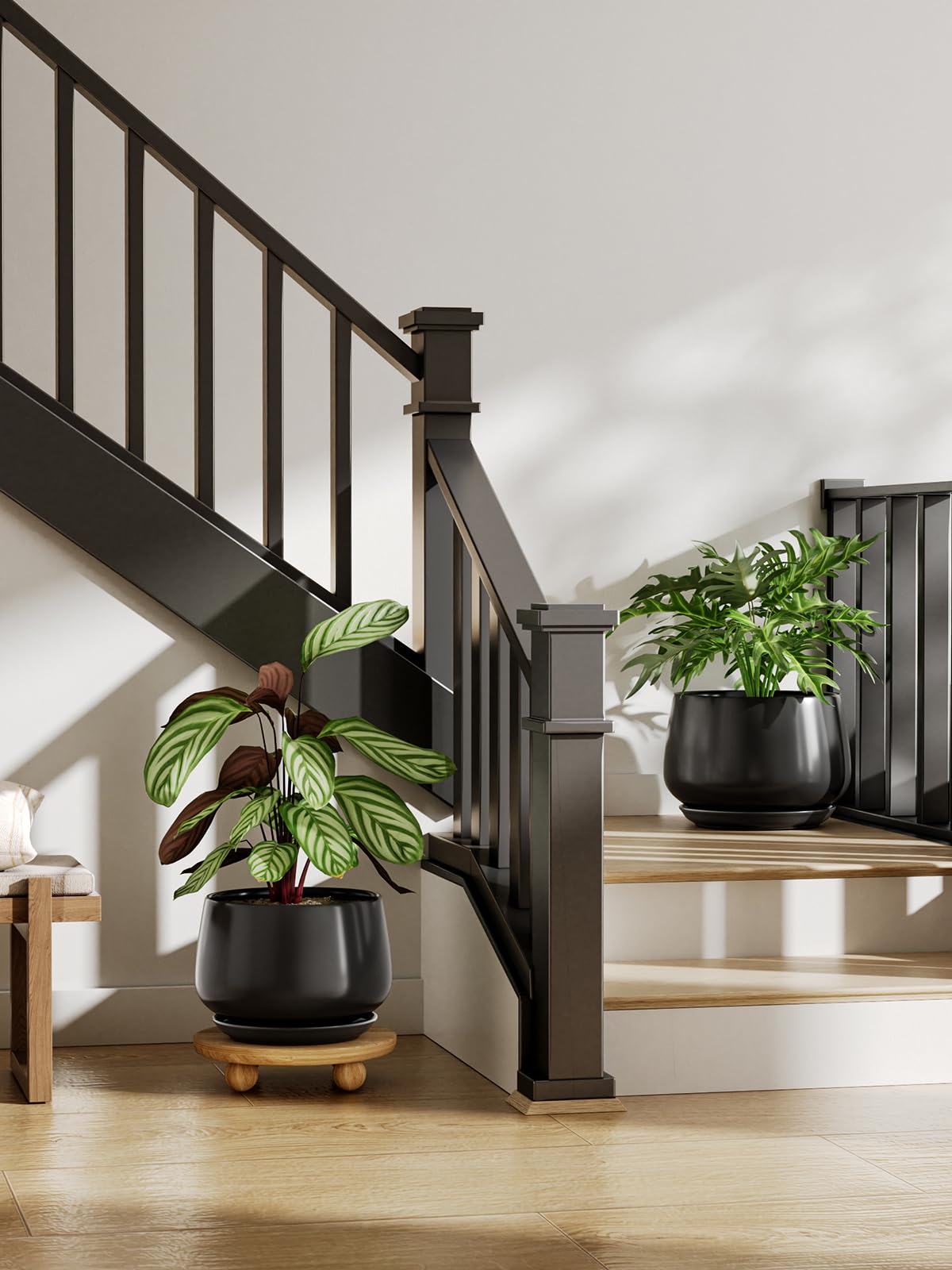 BEMAY 12" Black Plant Pot with Drainage Hole and Saucer, Modern Round Indoor Planter Living Rooms, Entryways & Home Decor