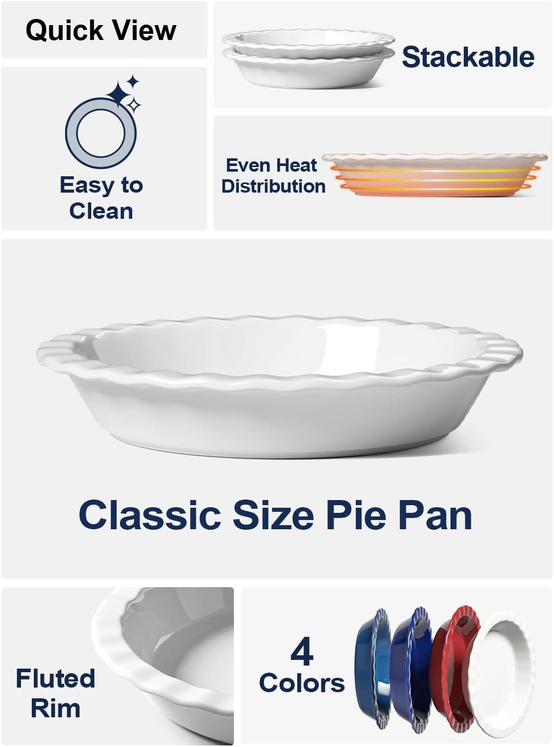 9" White Ceramic Pie Pan, 36 OZ Tart Pan for Baking, Set of 2 Pie Dish