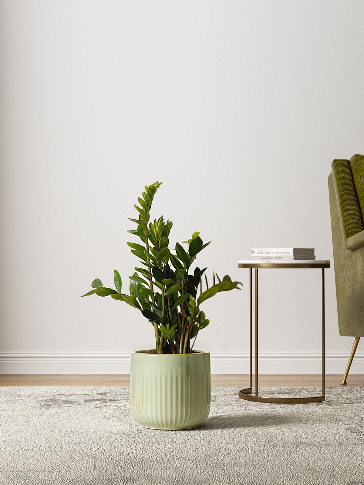 BEMAY Set of 3 Ceramic Plant Pots, 5.7 in, 6.9 in, 8.3 in Indoor Planters with Drainage Holes, Mesh Pads and Silicone Plugs, Sage Green