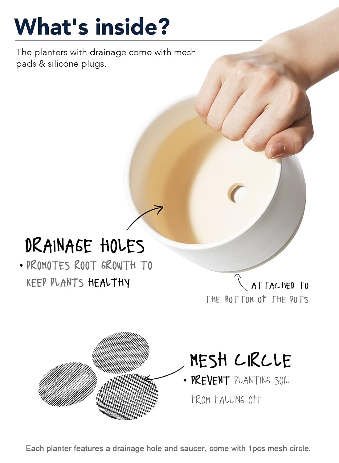 BEMAY Ceramic Plant Pots, 4.3+5.3+6.8 inch Flower Pots with Drainage Hole and Saucer, Pack of 3 Indoor Planters for Home/Patio Decor, White