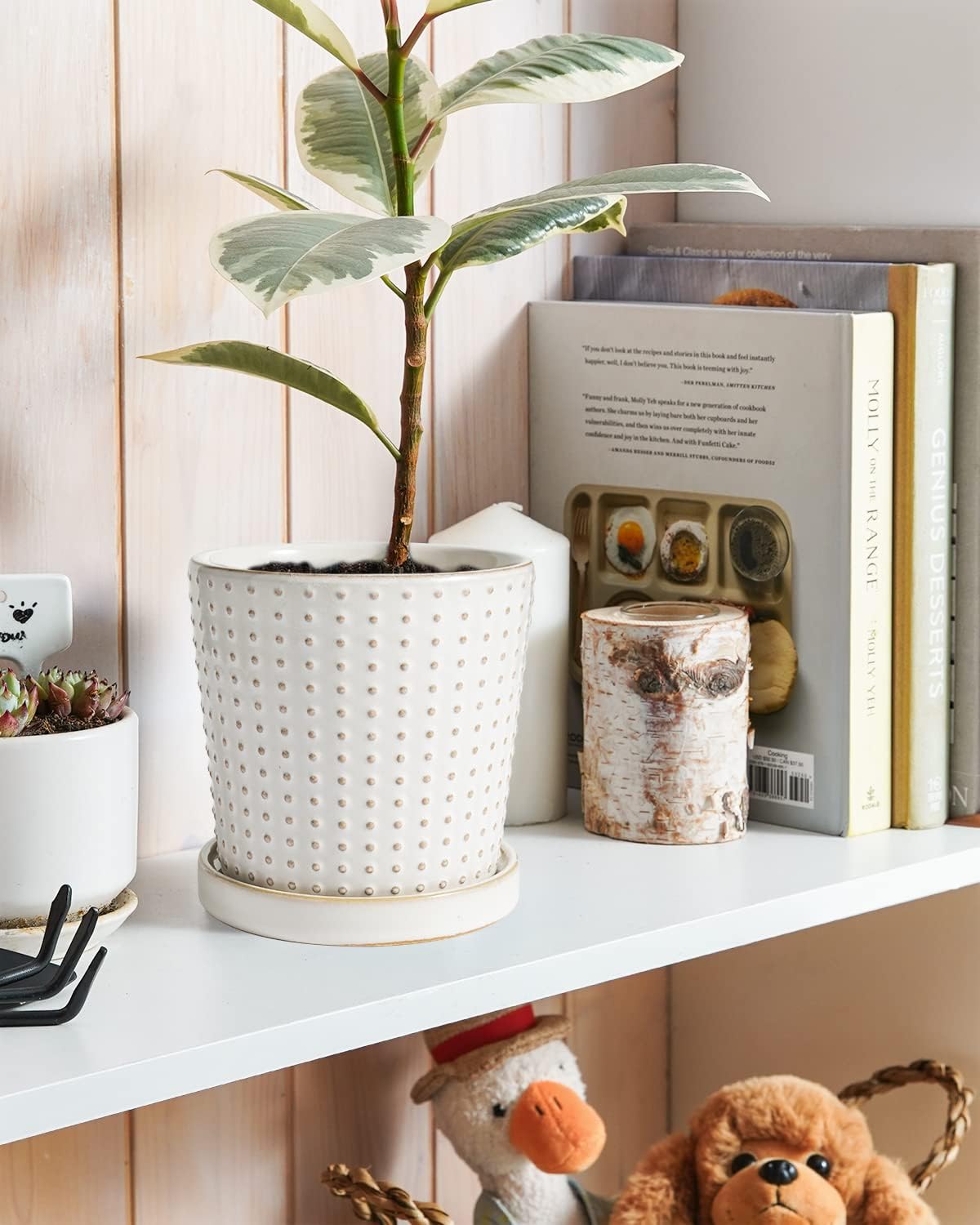 BEMAY Plant Pots, 5.5" Ceramic Flower Pots with Drainage Hole & Saucer, Pack of 2 Plant Pots,White