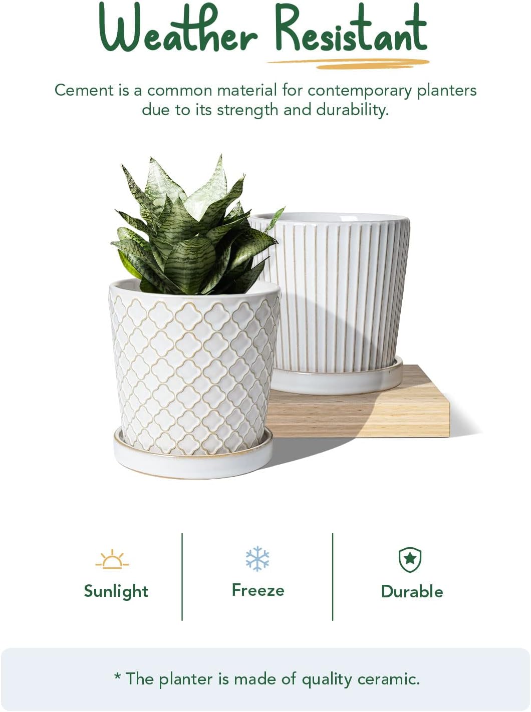 BEMAY Ceramic Plant Pots, 5.5 inch Flower Pots, Indoor Planters with Drainage Hole and Saucer, Pack of 2 Pots for Home Decor, Reactive Glaze White