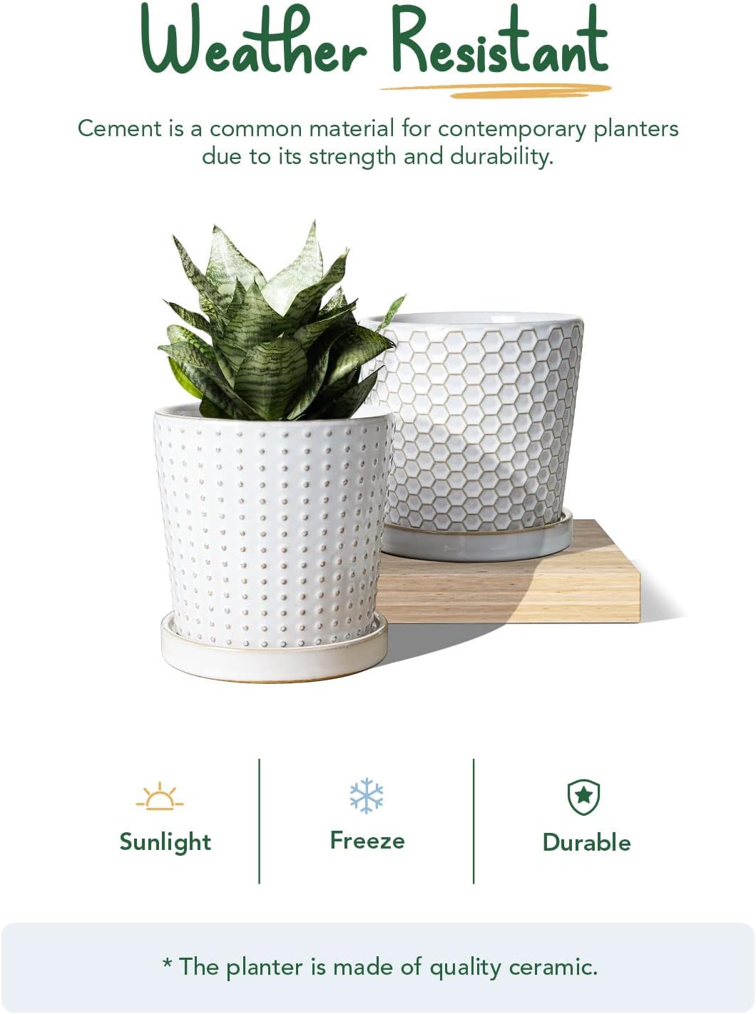 BEMAY Plant Pots, 5.5" Ceramic Flower Pots with Drainage Hole & Saucer, Pack of 2 Plant Pots,White