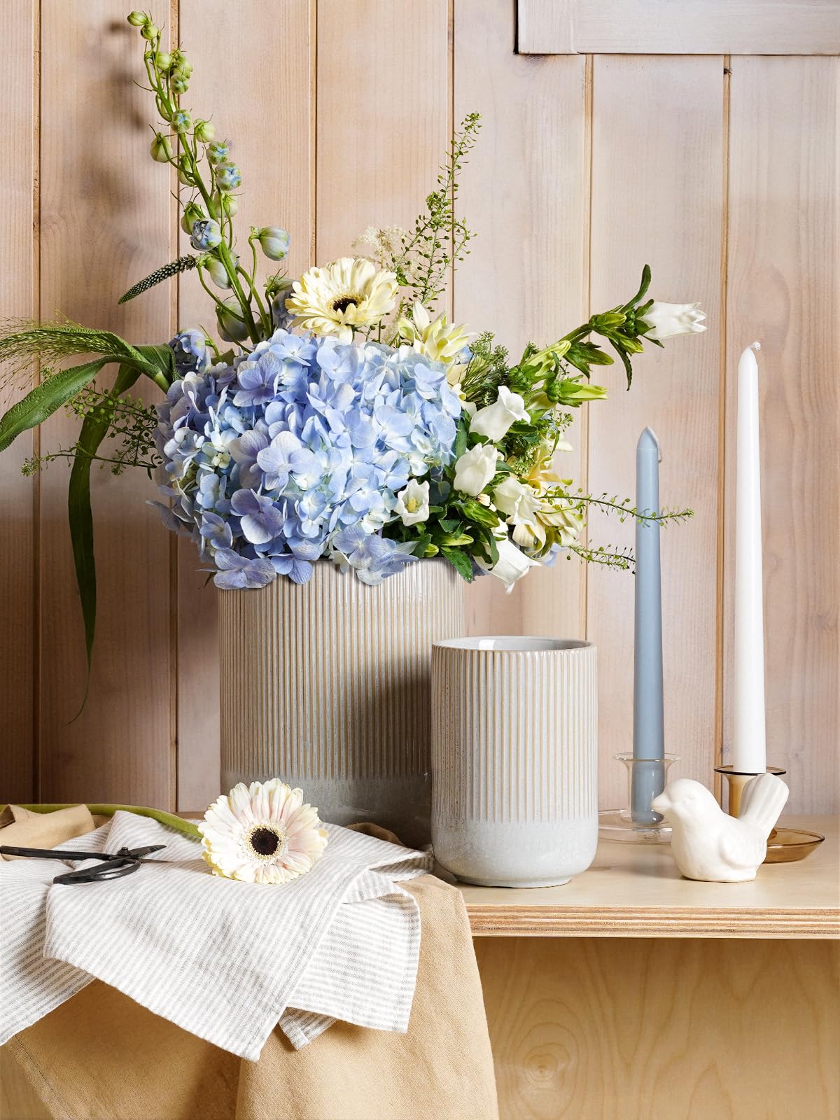 Set of 2 Utensil Holder, 7.3"+5.4" Ceramic Crocks for Kitchen, Cooking Organizer & Plant Pots