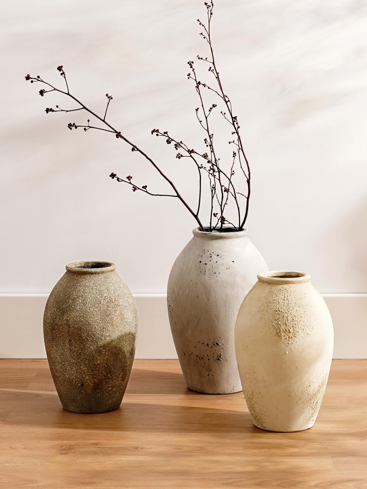 13.2 Inch Ceramic Vase, Tall Decorative Vase for Home Decor, Rustic Cream Beige Flower Vase for Living Room, Entryway, Mantel and Tabletop Decor