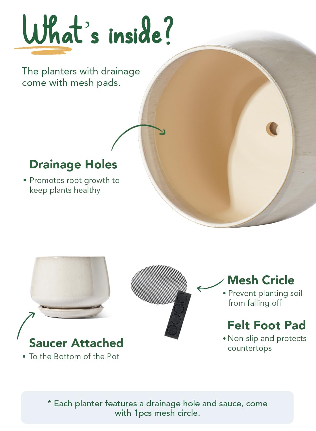 BEMAY 12" Ceramic Plant Pot with Drainage Hole and Saucer, Round Indoor Planter for Houseplants, Reactive Glaze Beige Pot for Plant