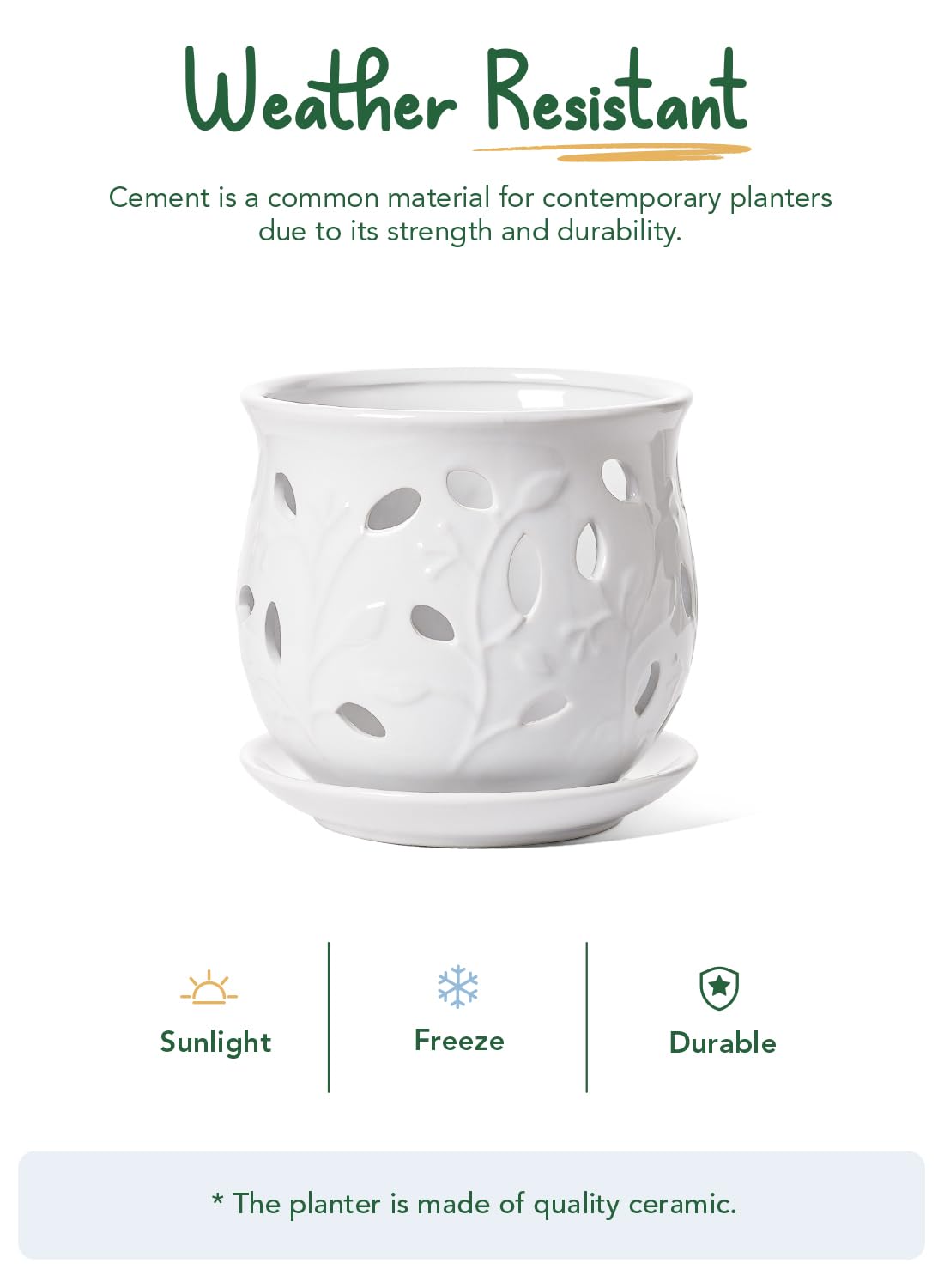 BEMAY Ceramic Orchid Pot, 6.5 inch Plant Pots with Hole, Indoor Planter for Plants, Flower Pot with Drainage and Saucer, White