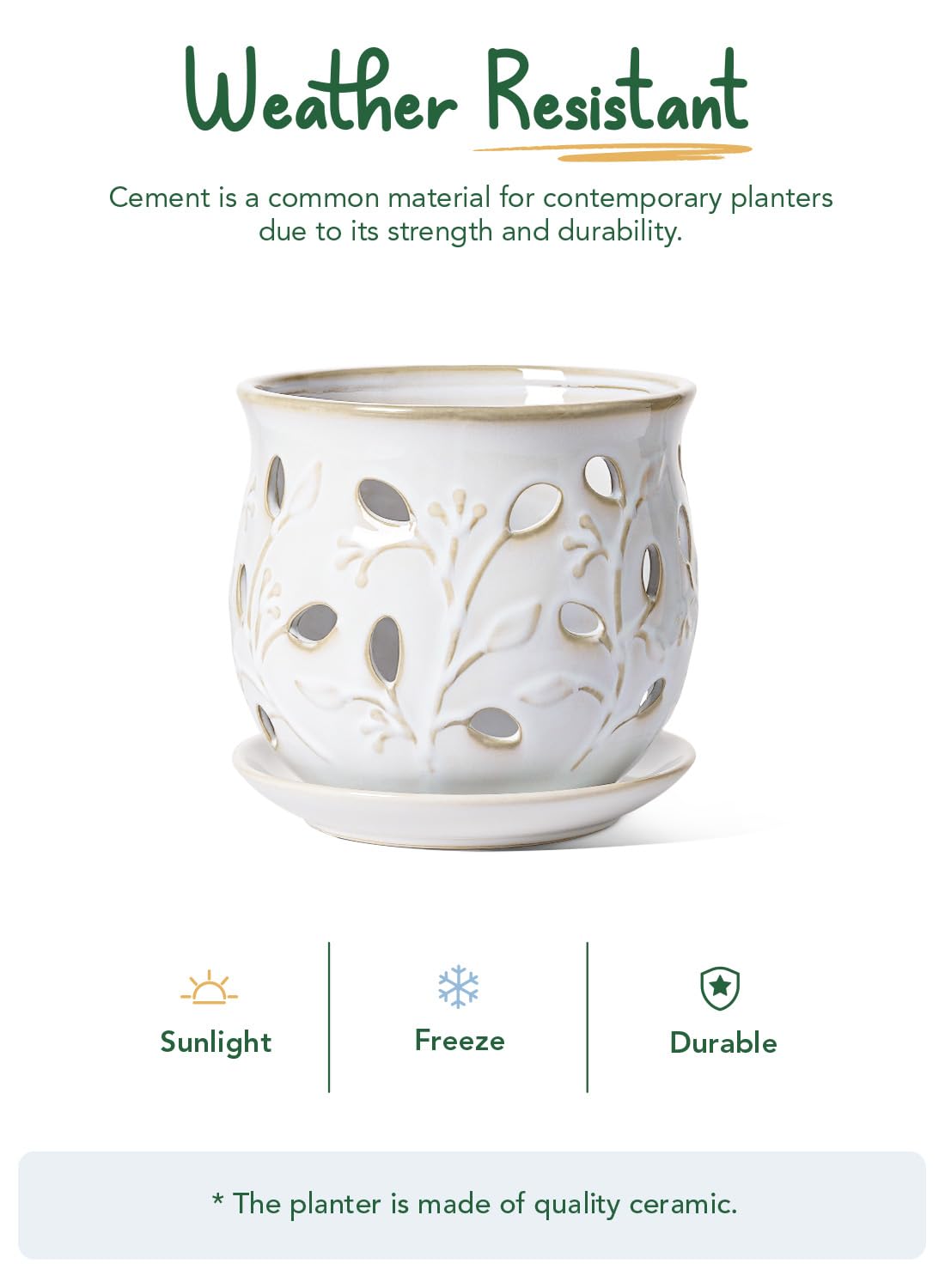 BEMAY Plant Pots,6.5" Ceramic Orchid Pot,Orchid Pots with Holes, Orchid Planter for Repotting, Indoor Flower Plant Pot with Drainage and Saucer, Arctic White