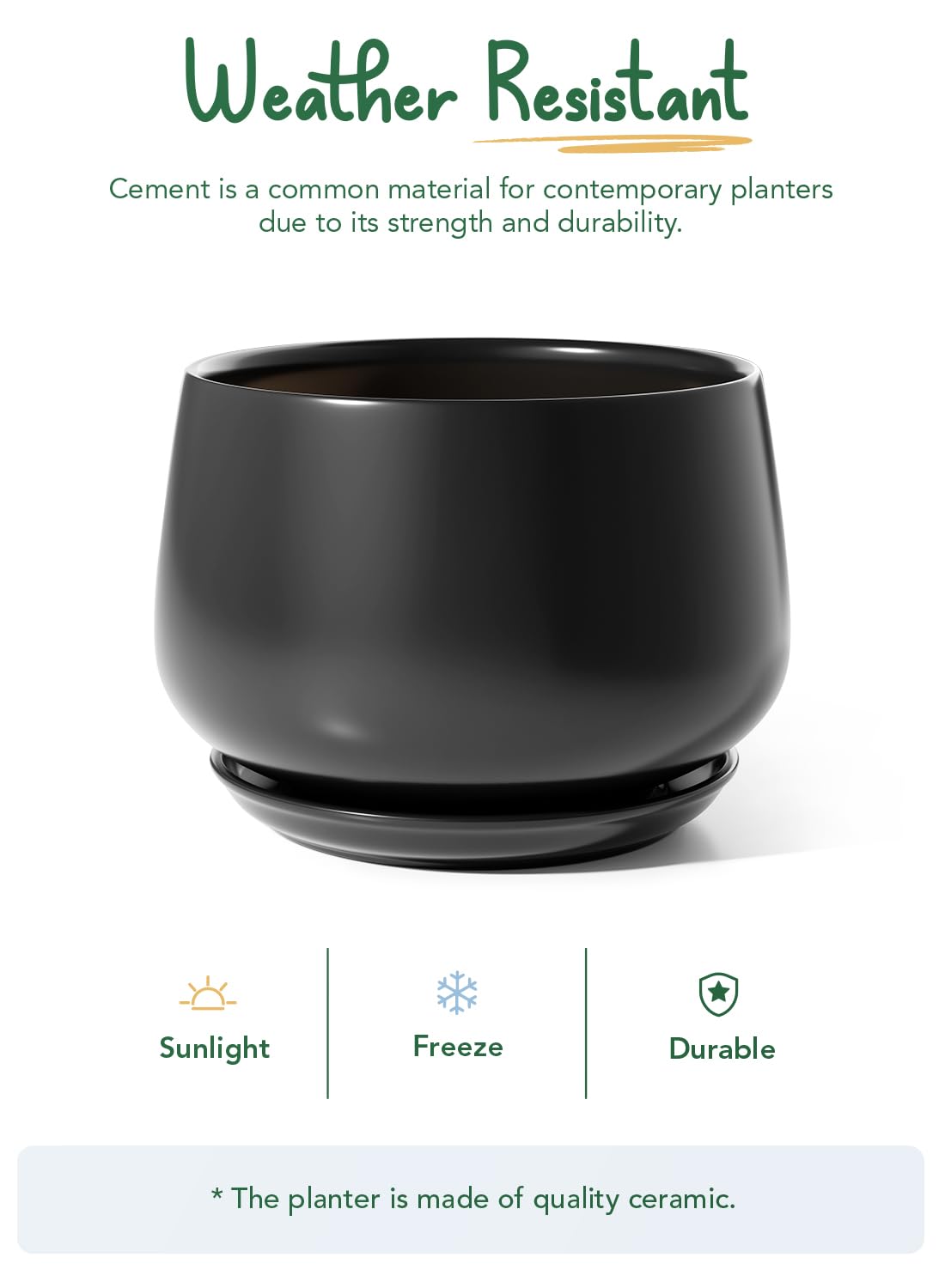 BEMAY 12" Black Plant Pot with Drainage Hole and Saucer, Modern Round Indoor Planter Living Rooms, Entryways & Home Decor