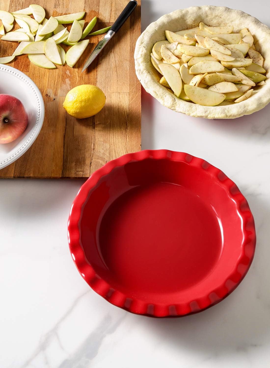 Ceramic Pie Pans for Baking, 9 Inches Pie Plate for Apple Pie, Pecan Pie, 36 Ounce Deep Dish Pie Pan, Set of 2, Red