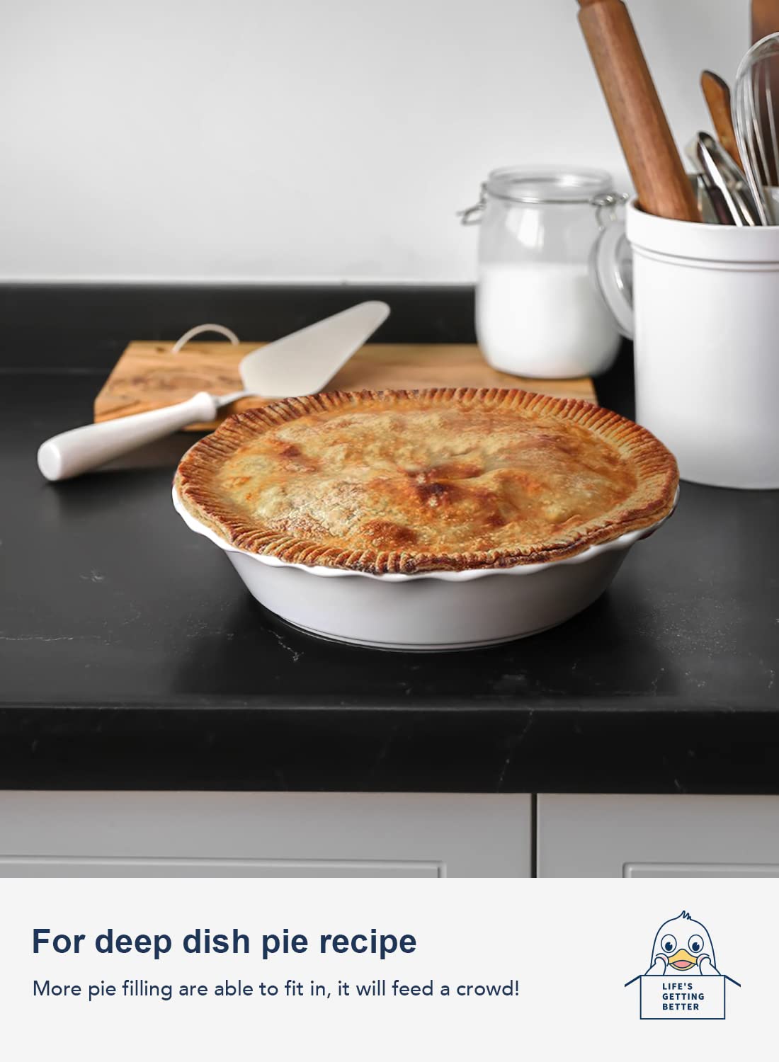 52 oz Ceramic Pie Pans for Baking, 9" Deep Dish Baking Dish, Bakeware for Apple Pecan Pie, Set of 2, White Pie Plate