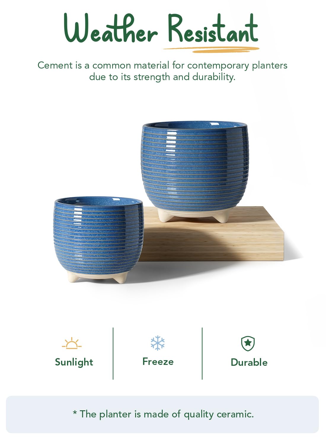 BEMAY Ceramic Flower Pots, 6.4"+5.1" Indoor Plant Pots with Drainage & Plug, Reactive Glaze Blue