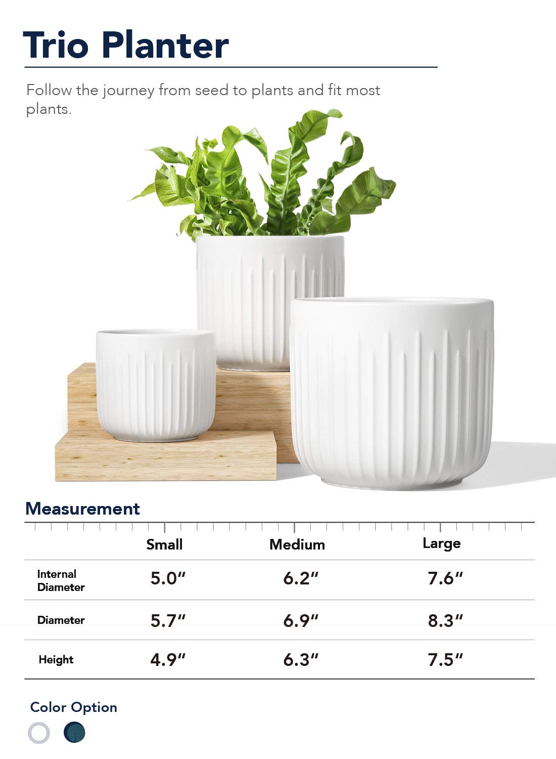 BEMAY Set of 3 Pots for Plants, 8.3+6.9+5.7 inch Ceramic Plant Pots, Flower Pots with Drainage Holes, Medium Cylinder Planters Pot for Indoor House Plants, Set of 3,White