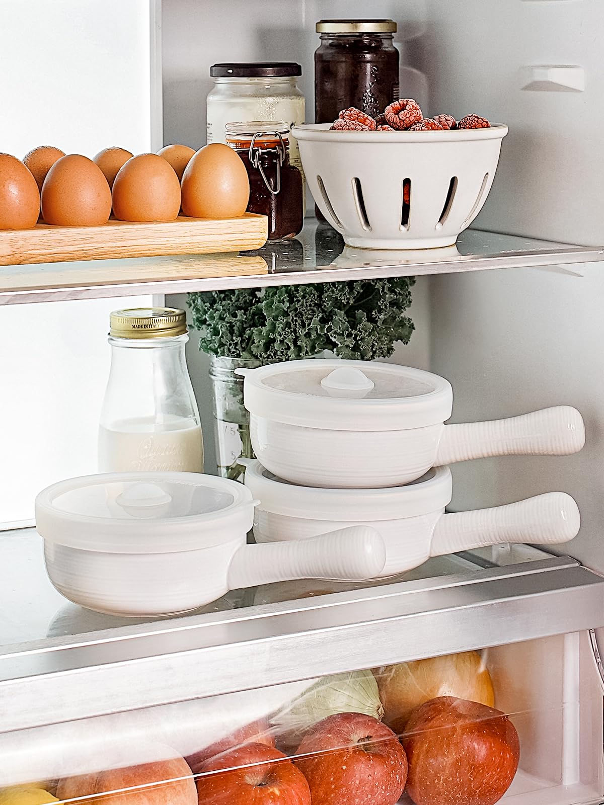 French Onion Soup Bowls with Handles,15 oz Ceramic Soup Crocks Set of 2, Oven Safe for Broiling, Perfect for Soup, Chili, Stew, Microwave & Dishwasher Safe,White
