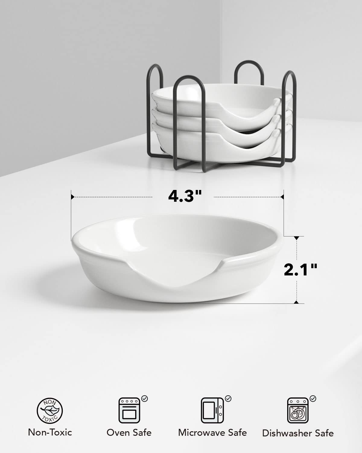 Ceramic Spoon Rest with Holder, 4.8 Inches Spoon Holder for Stove Top, Coffee Spoon Rest, Housewarming Gifts for New House, House Warming Gifts, Set of 4, White