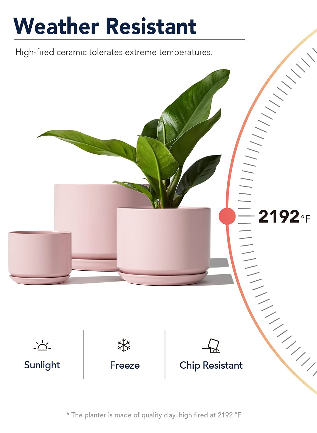 BEMAY Ceramic Planters, Set of 3 (4.3", 5.3", 6.8") Pink Flower Pots with Drainage Hole and Saucer Plant Pots for Home and Office Decor