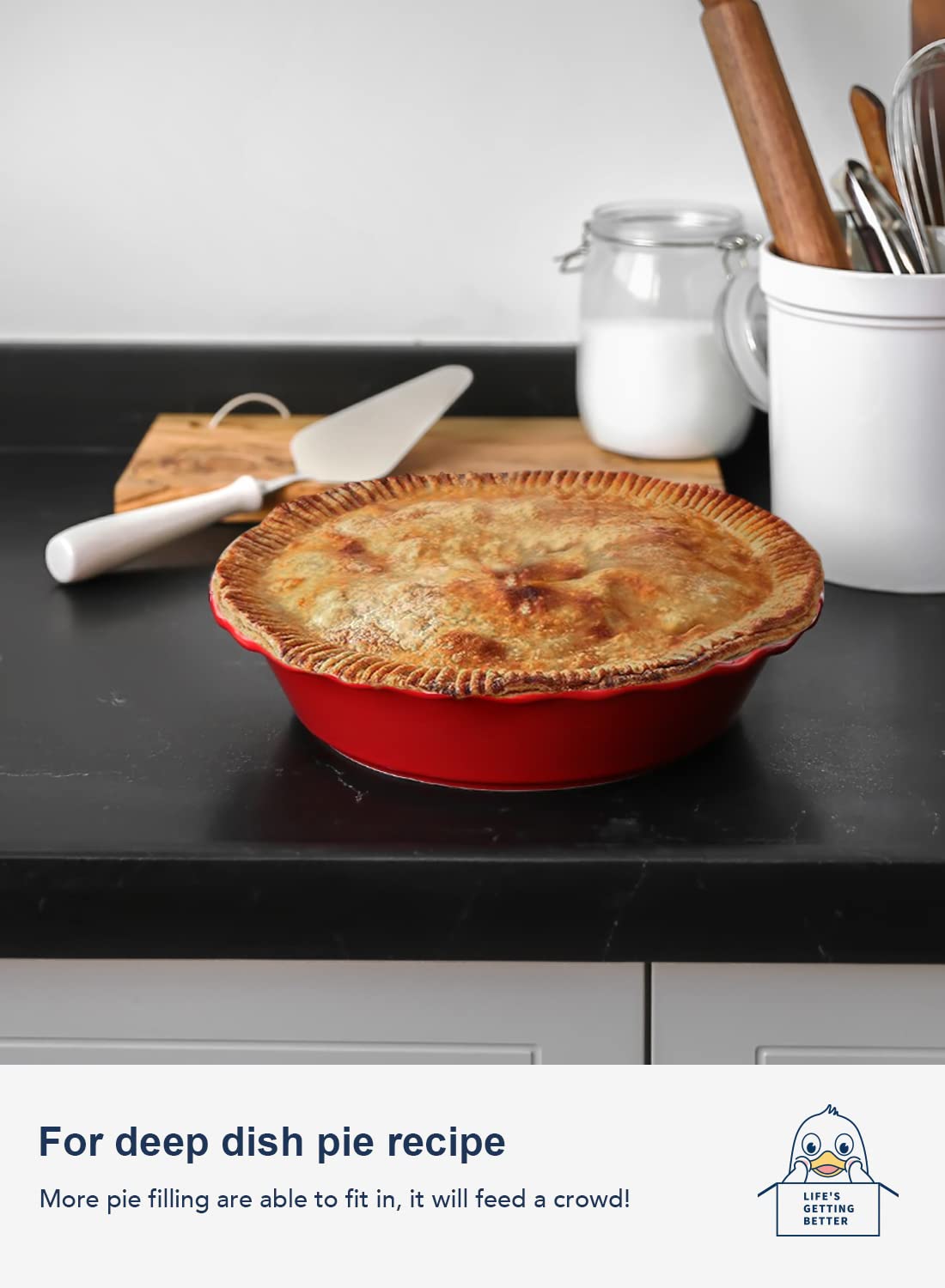 Ceramic Pie Pans for Baking, 9 Inches Pie Plate for Apple Pie, Pecan Pie, 52 Ounce Deep Pie Dish, Set of 2, Red