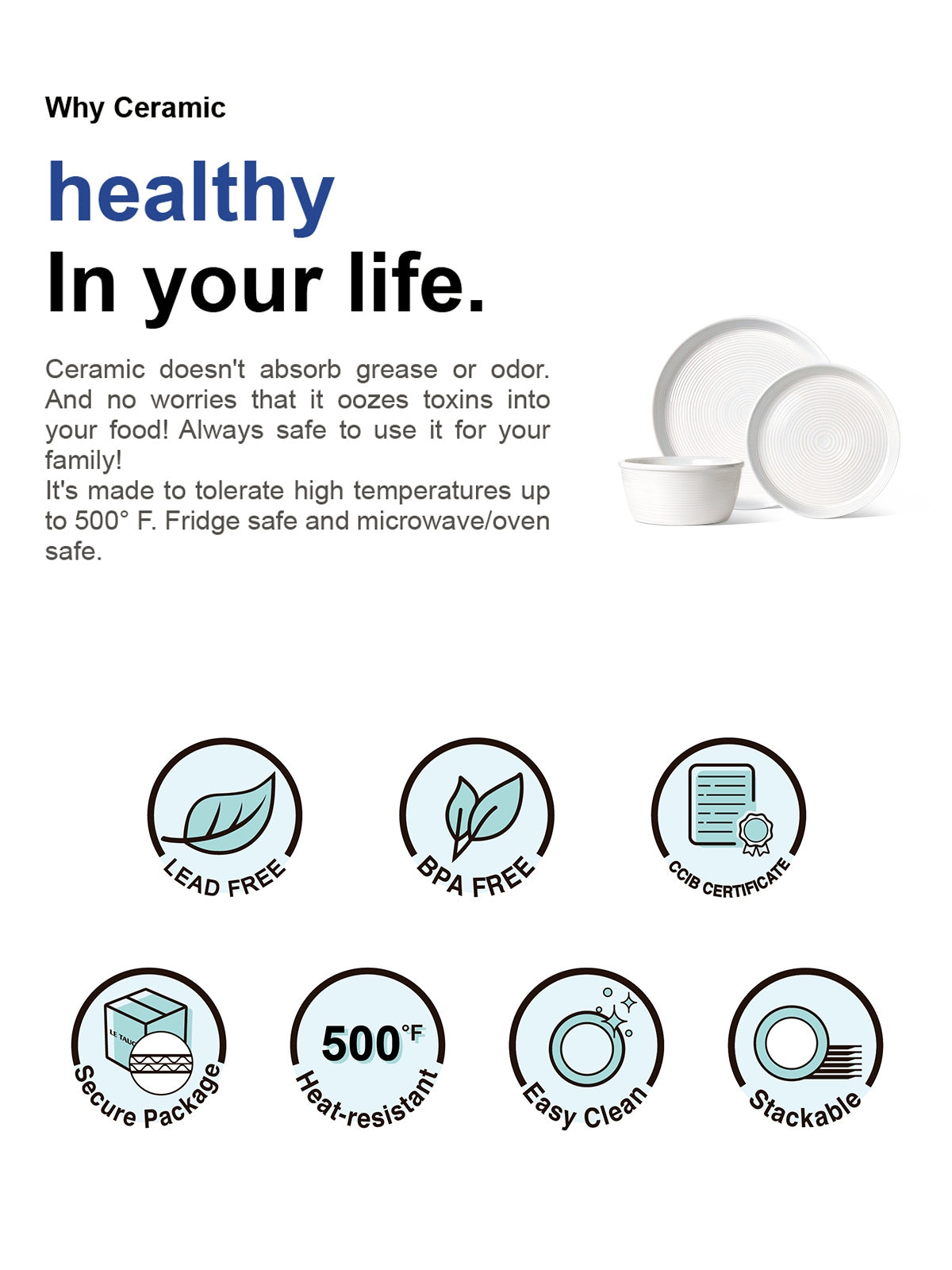 12-Piece Dinnerware Set, Ceramic Plates and Bowls Set for 4, Stoneware Dishes Set for Family, Microwave & Dishwasher Safe -White Dinner Set