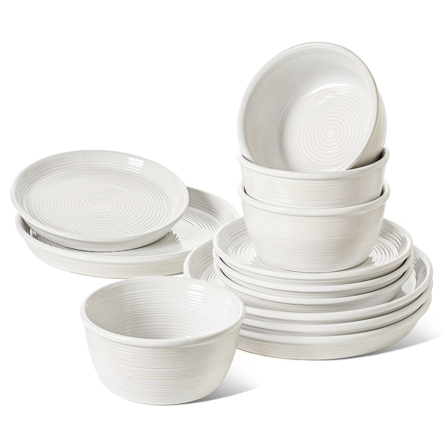 12-Piece Dinnerware Set, Ceramic Plates and Bowls Set for 4, Stoneware Dishes Set for Family, Microwave & Dishwasher Safe -White Dinner Set
