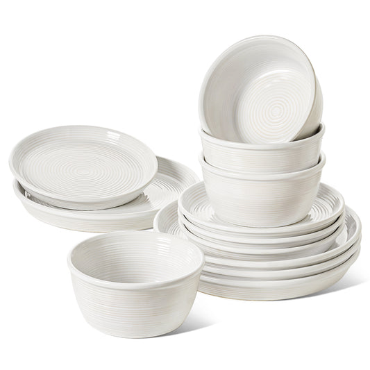12-Piece Dinnerware Set, Ceramic Plates and Bowls Set for 4, Stoneware Dishes Set for Family, Microwave & Dishwasher Safe -White Dinner Set