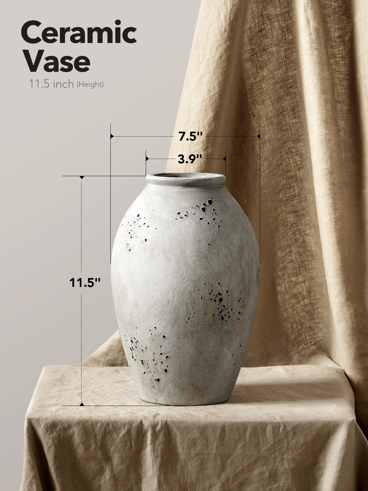 Large Ceramic Rustic Vase, 11.5" Farmhouse Decorative Flower Vase for Home Decor, Living Room, Shelf, Entryway & Table Centerpieces Ceramic Vase(Speckled Gray)