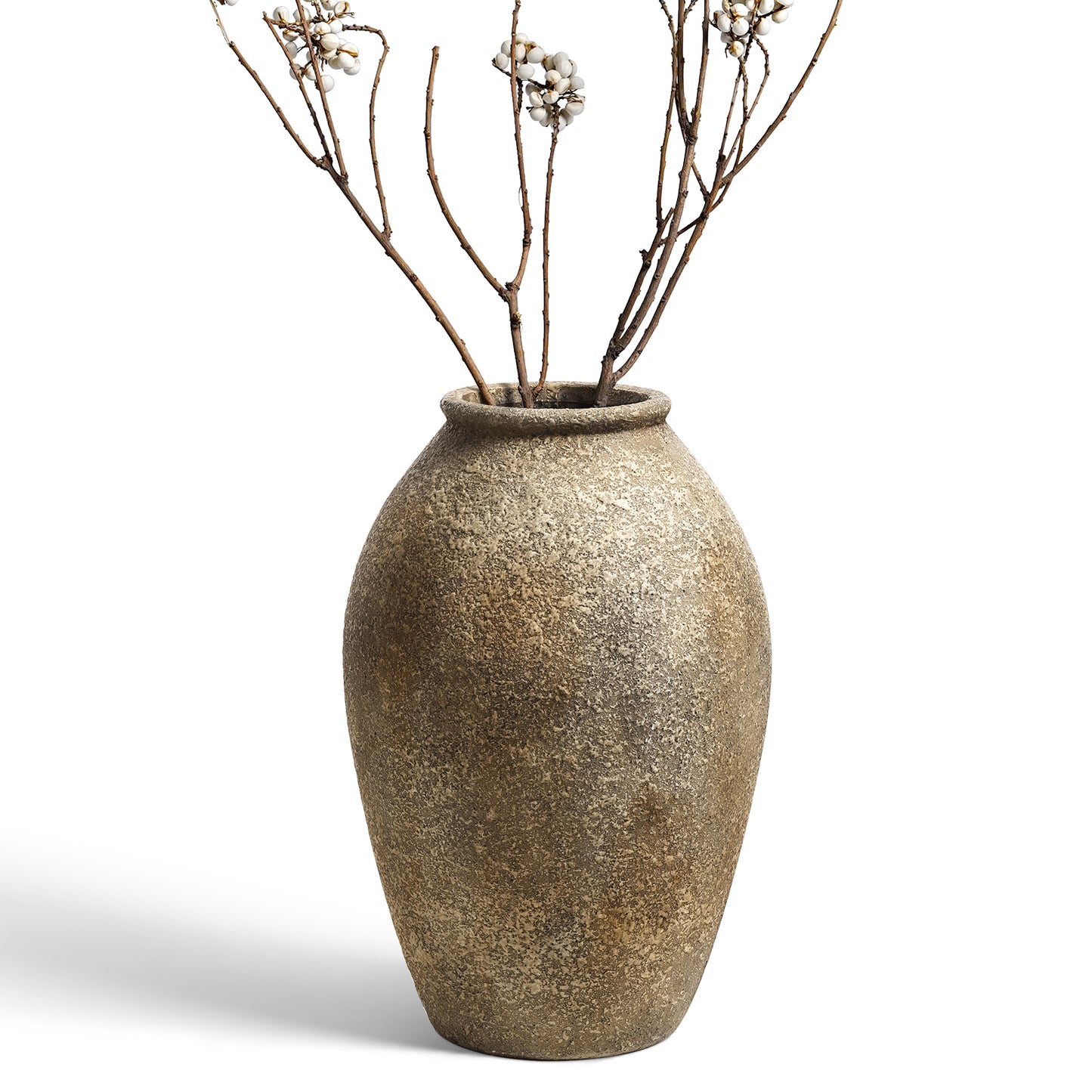 Ceramic Vase, Rustic Farmhouse Decorative Flower Vase for Shelf, Entryway & Neutral Table Decor Vase, Earthstone Floral vase