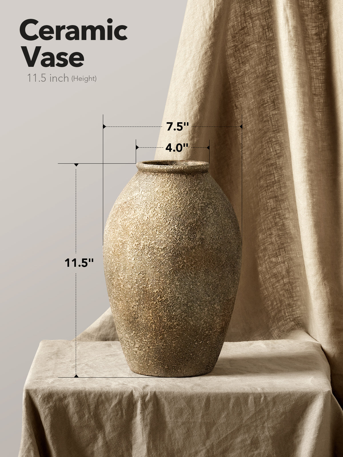 Ceramic Vase, Rustic Farmhouse Decorative Flower Vase for Shelf, Entryway & Neutral Table Decor Vase, Earthstone Floral vase