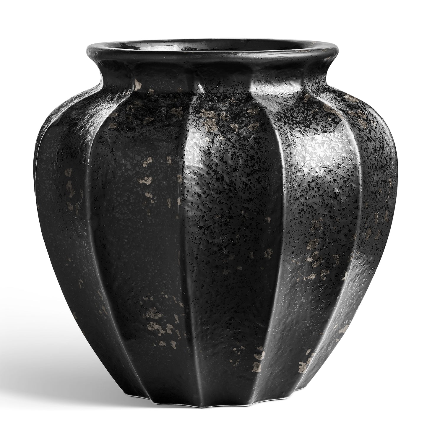 9.3 Inch Donut Vase, Black Ceramic Hollow Flower Vase with Bronze Speckle, Modern Decorative Vase for Living Room, Entry Table, Shelf, Mantel, Nordic Home Decor