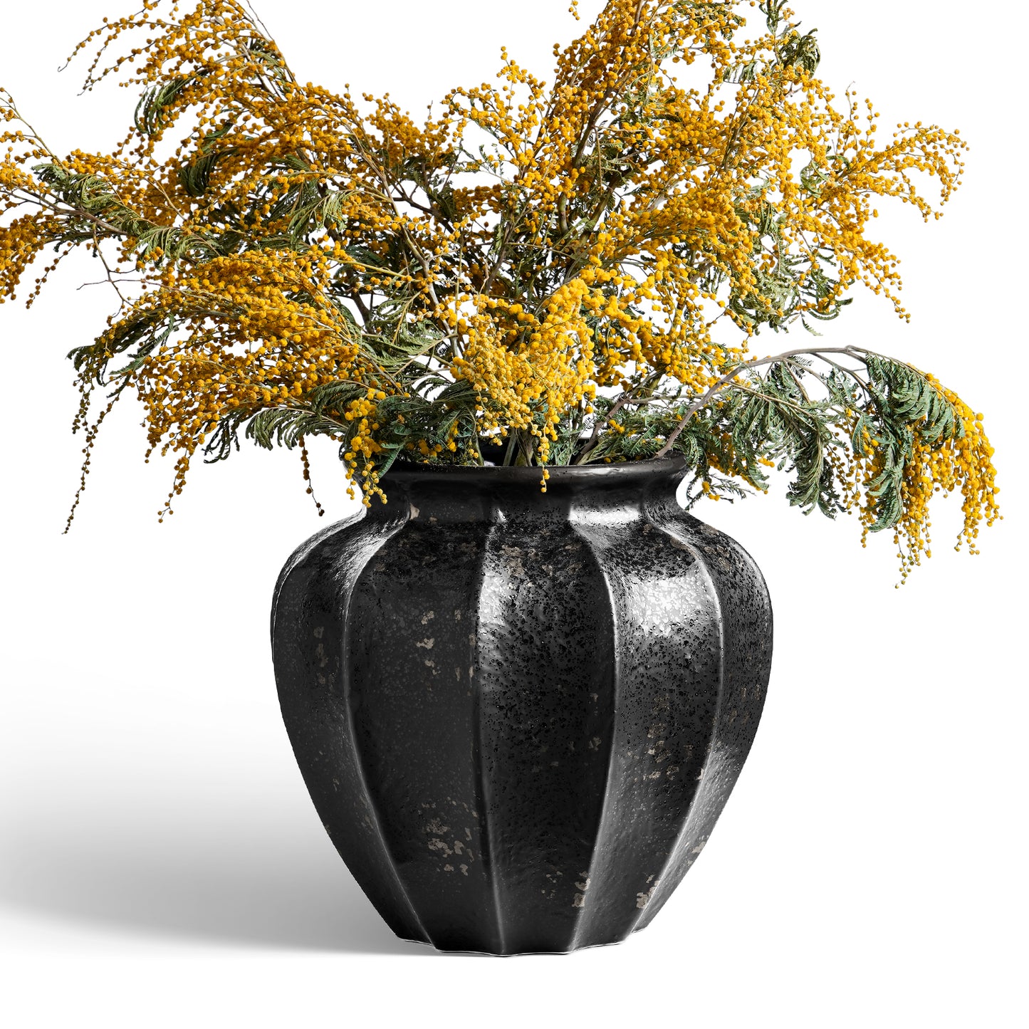 11.3 Inch Donut Vase, Large Black Ceramic Hollow Flower Vase with Bronze Speckle, Modern Decorative Centerpiece for Living Room, Entryway, Shelf, Mantel