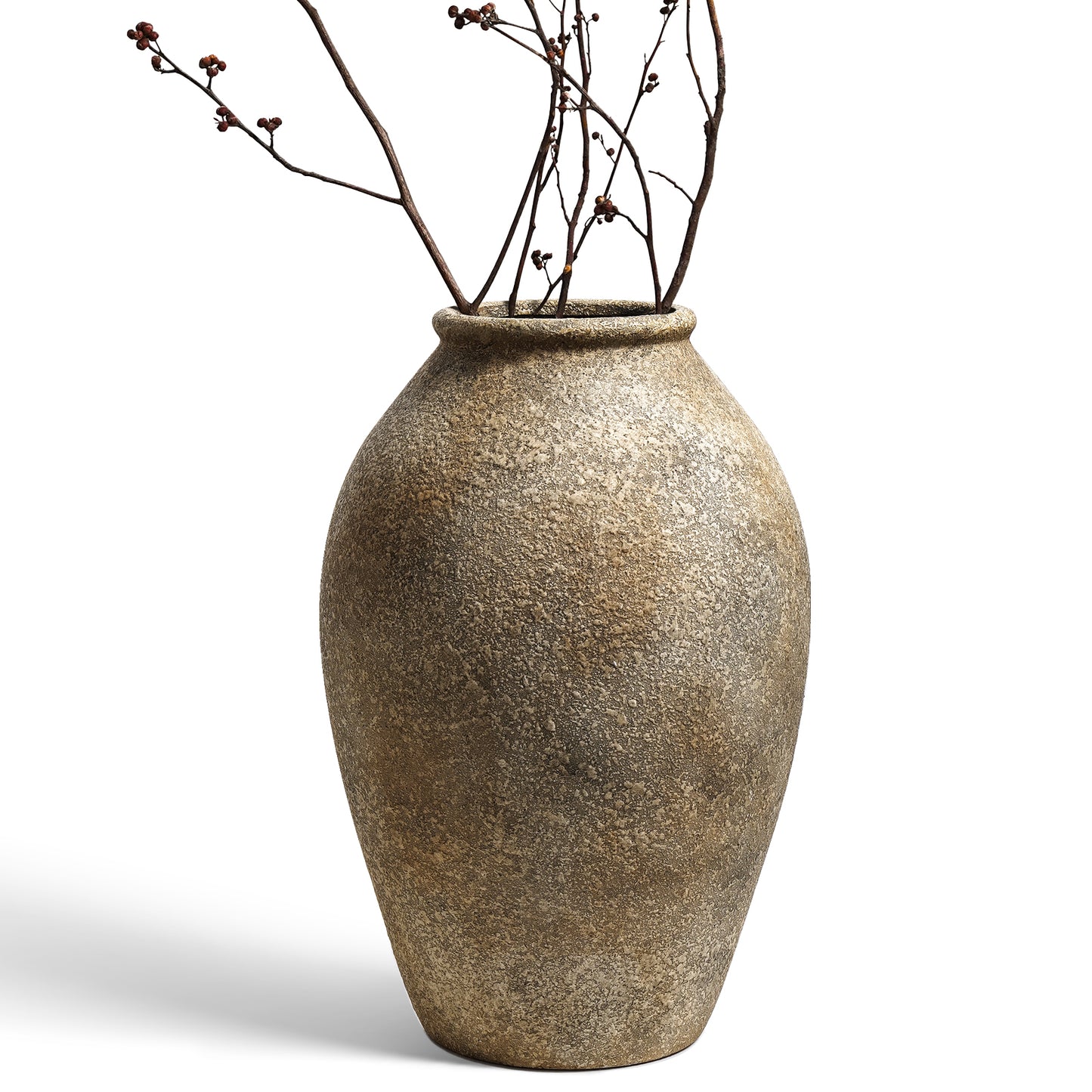 13.2" Tall Ceramic Vase in Earthstone, Large Rustic Farmhouse Decorative Flower Vase for Dining Table, Living Room & Wedding Centerpieces Floor Vase