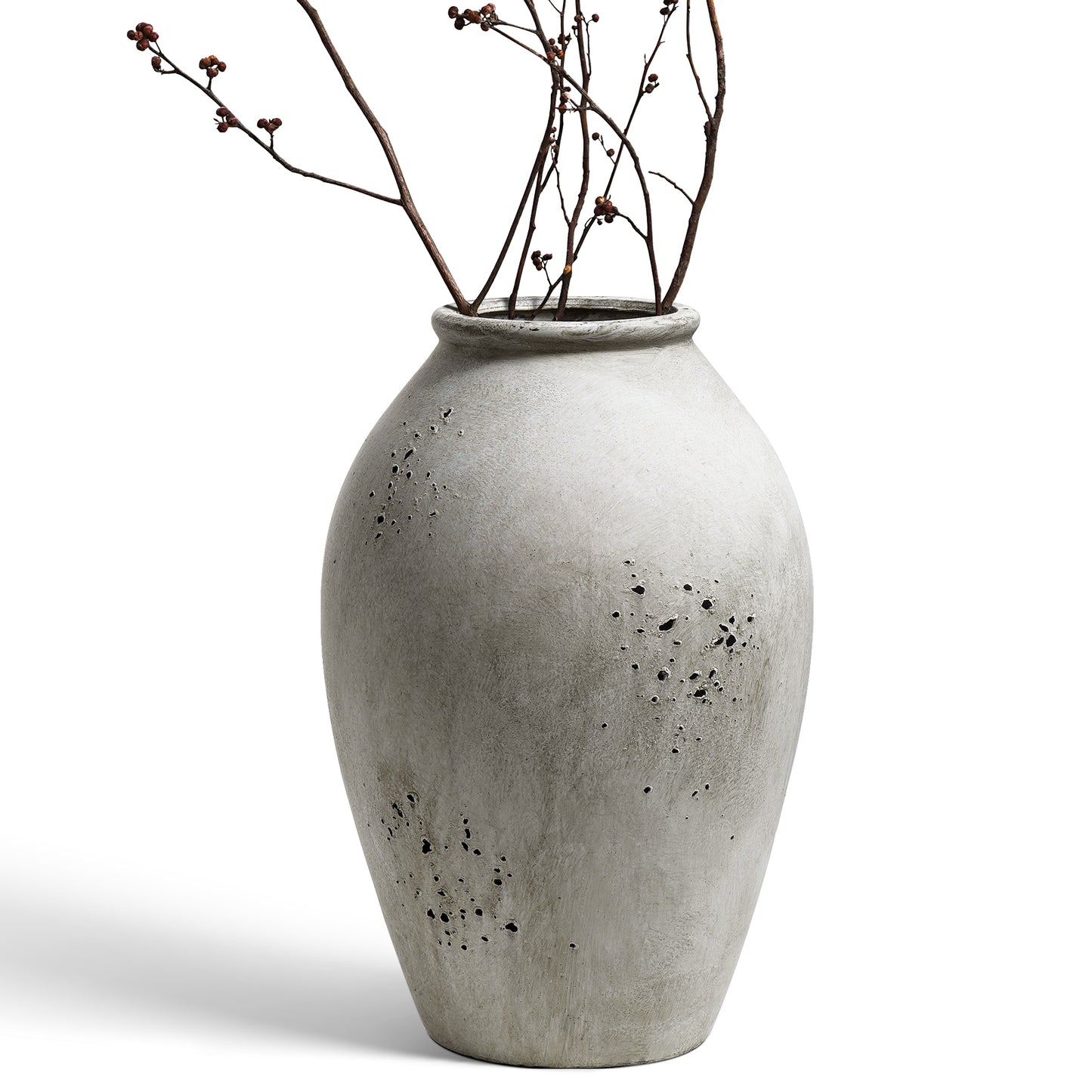 13.2" Tall Ceramic Vase, Large Rustic Farmhouse Flower Vase for Living Room, Console Table & Centerpiece Decor, Speckled Gray Floor Vase