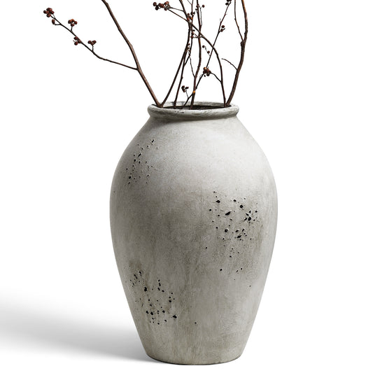 13.2" Tall Ceramic Vase, Large Rustic Farmhouse Flower Vase for Living Room, Console Table & Centerpiece Decor, Speckled Gray Floor Vase