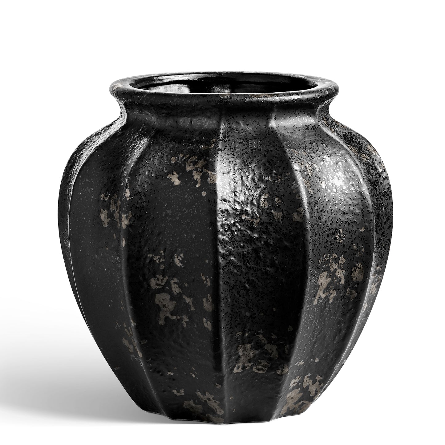 9.3 Inch Donut Vase, Black Ceramic Hollow Flower Vase with Bronze Speckle, Modern Decorative Vase for Living Room, Entry Table, Shelf, Mantel, Nordic Home Decor