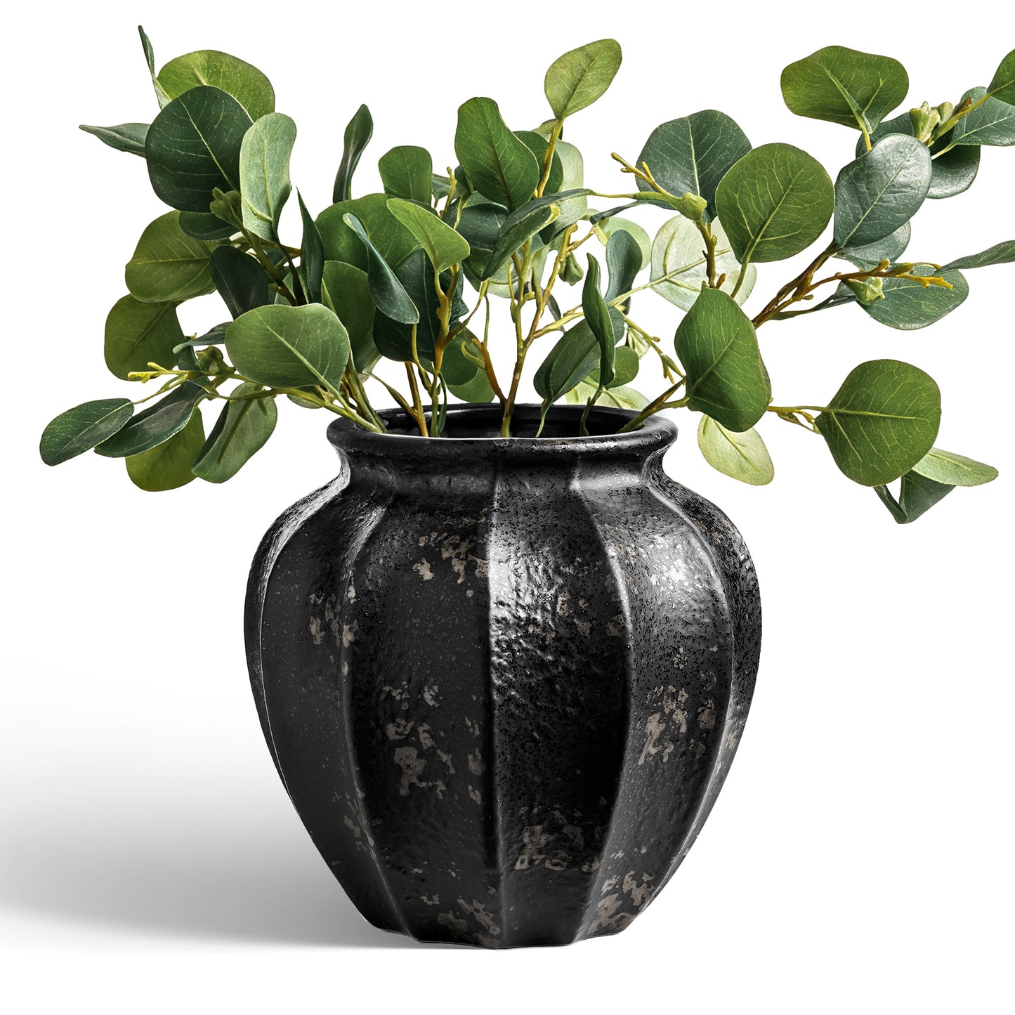 9.3 Inch Donut Vase, Black Ceramic Hollow Flower Vase with Bronze Speckle, Modern Decorative Vase for Living Room, Entry Table, Shelf, Mantel, Nordic Home Decor