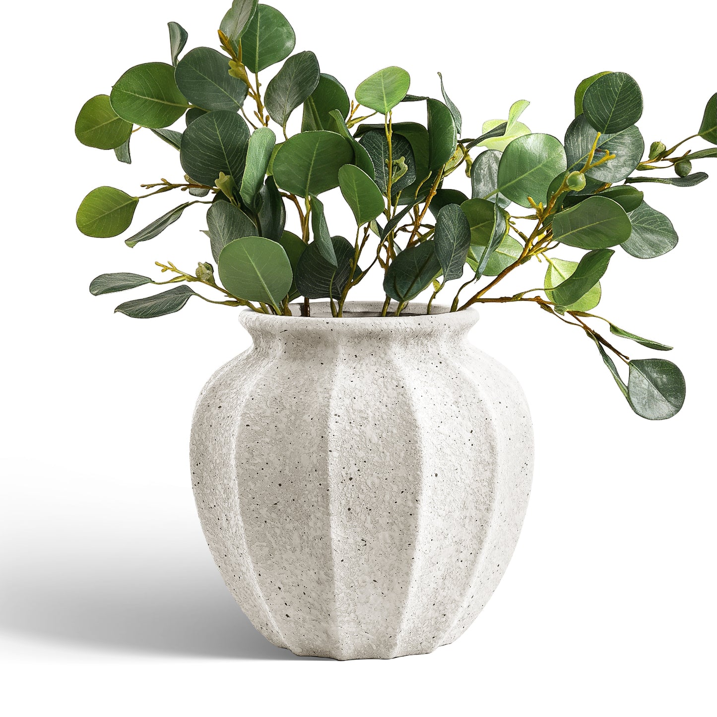 Ceramic Vase 9.5 Inch, Textured Stoneware Decorative Vase for Table & Shelf, Neutral Modern Home Decor