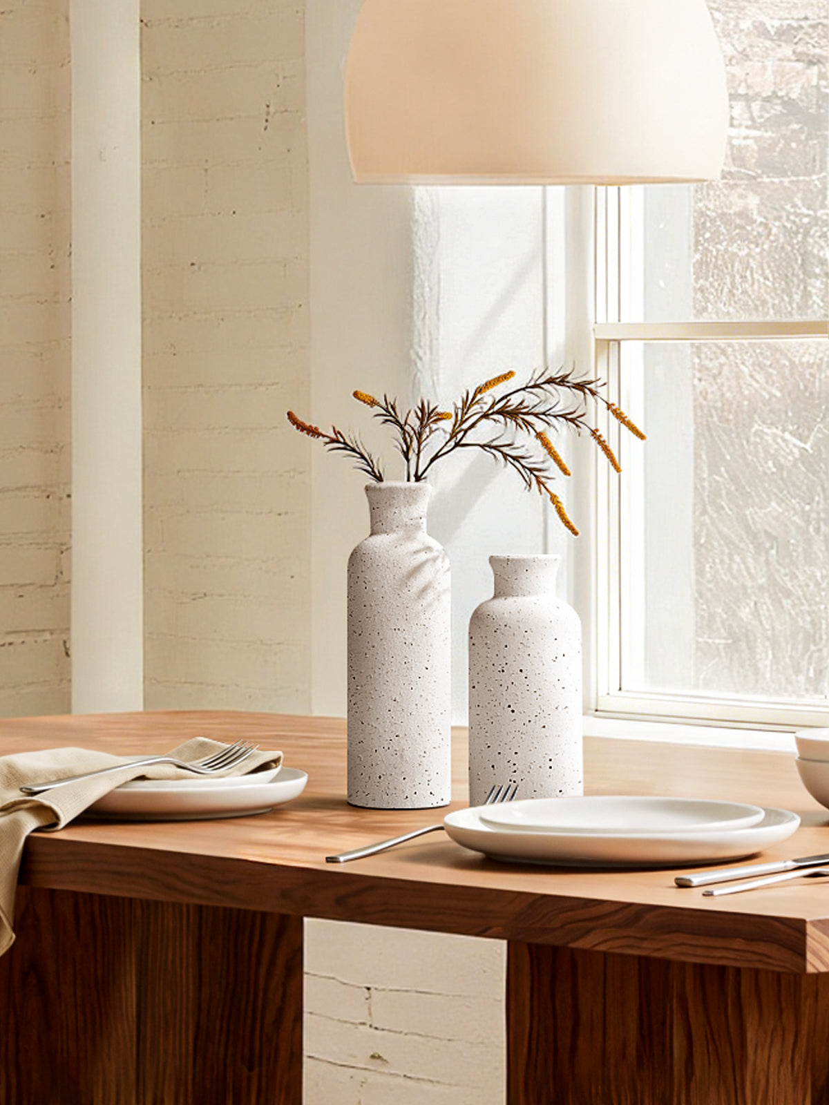 Set of 3 Speckled White Ceramic Vases for Modern Home Decor, Rustic Farmhouse Table Centerpiece and Living Room
