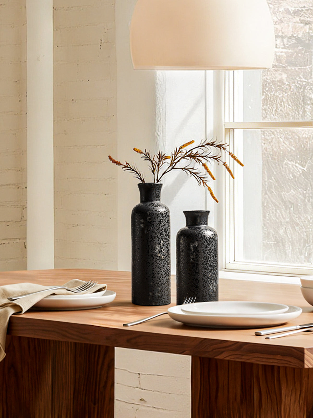 Ceramic Vase Set of 3, Black Decorative Vases for Home Decor, Rustic Modern Bottle Vase Set for Living Room, Bedroom, Dining Table, Shelf, Mantel & Entryway
