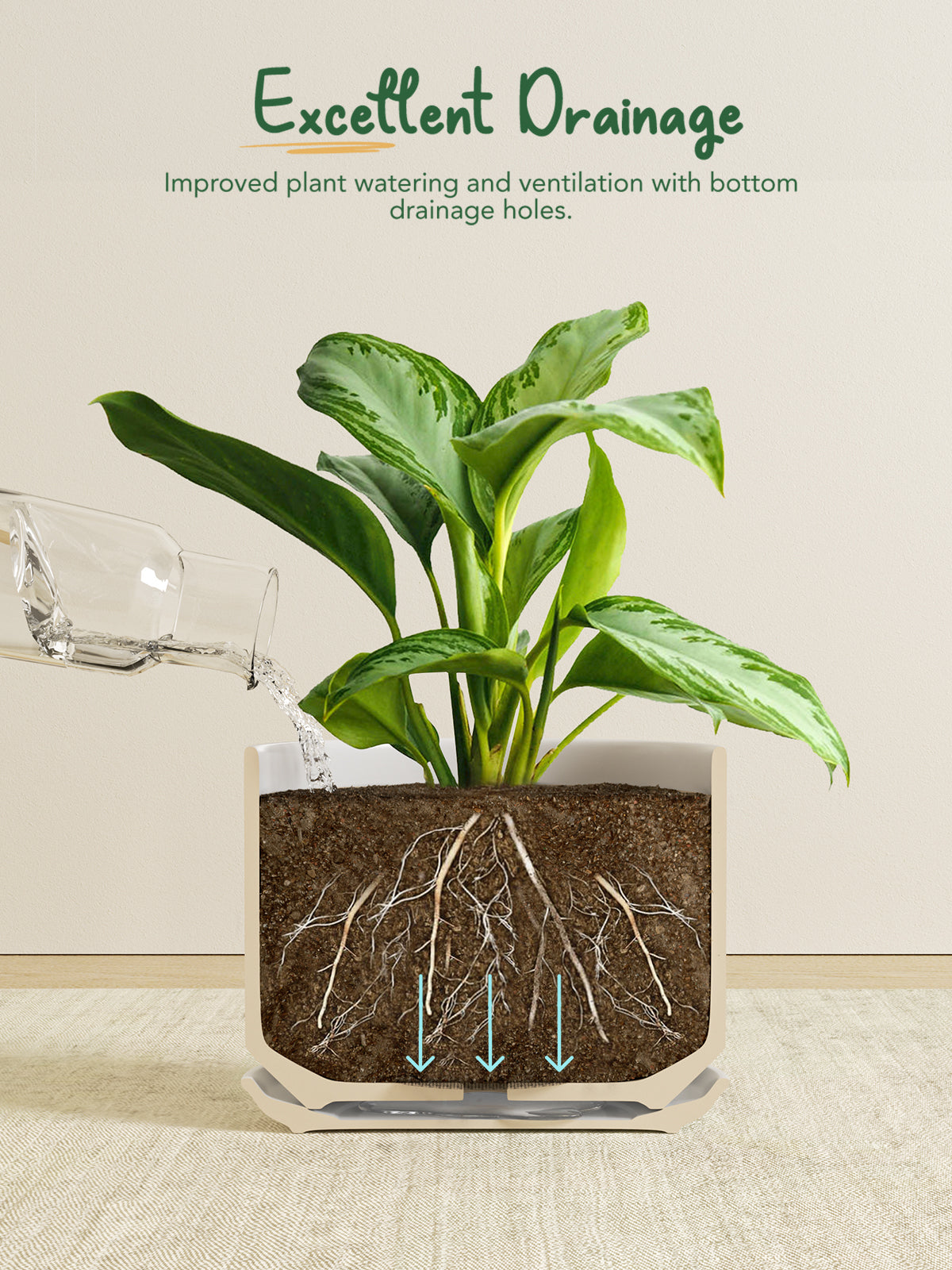BEMAY 6.8" Plant Pot for Indoor Plants, Ceramic Planter Pot with Drainage Hole and Attached Saucer, White Flower Pot for Succulents, Herbs and Houseplants, Plant Not Included