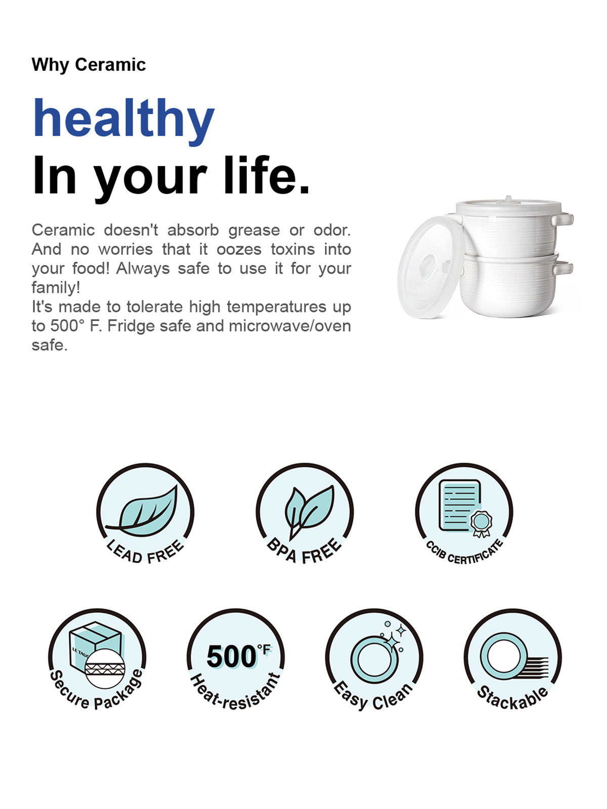 28 oz Ceramic Soup Bowl with Vented Silicone Lid and Handles, Microwave & Oven Safe,Set of 2